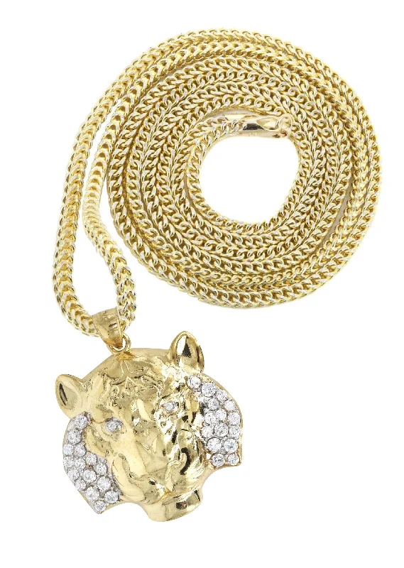 Feather - Pendant Necklaces with Real - Feather and Bead Accents10K Yellow Gold Lion Head Necklace | Appx 19.4 Grams