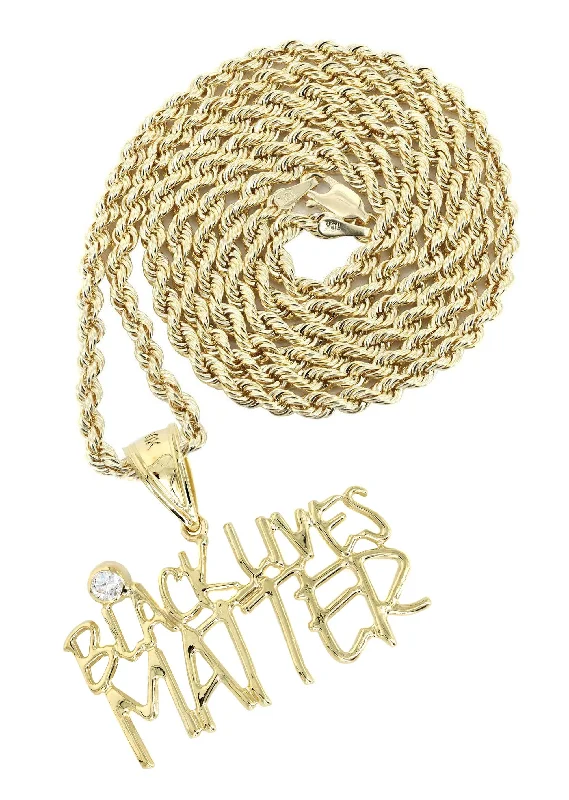 Anchor - Pendant Necklaces with Nautical - Themed Rope Chains10K Yellow Gold Black Lives Matter Necklace | Appx 13.6 Grams