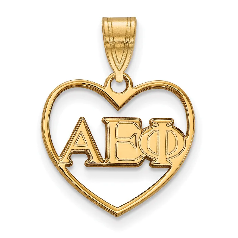 Sterling Silver Pendants with Hand - Engraved Family Crests14K Plated Silver Alpha Epsilon Phi Heart Greek Letters Pendant