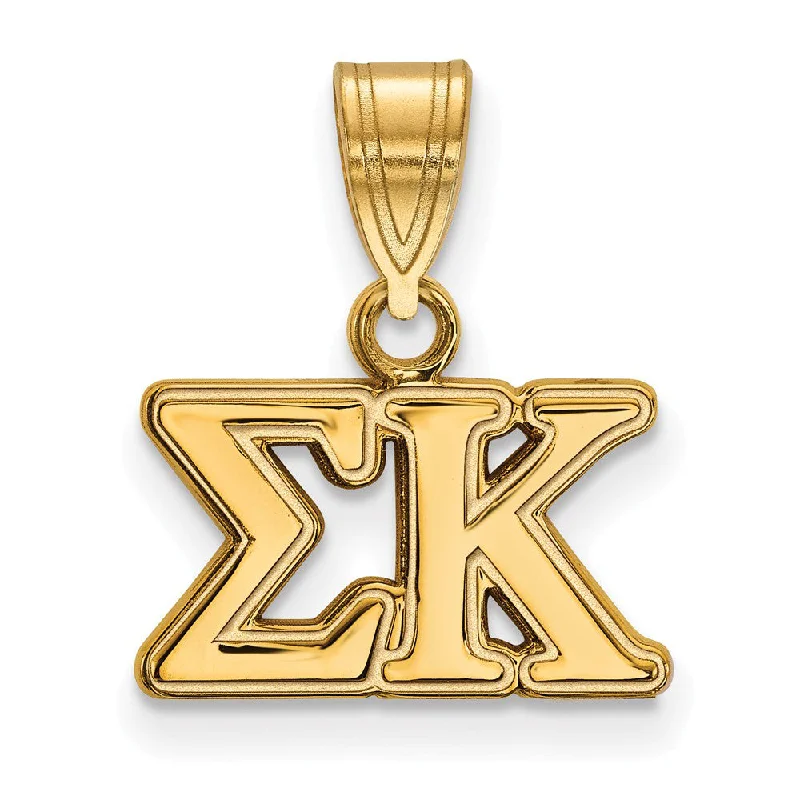 Hand - Carved Wooden Pendants with Folk - Art Motifs14K Plated Silver Sigma Kappa Medium Greek Letters Pendant