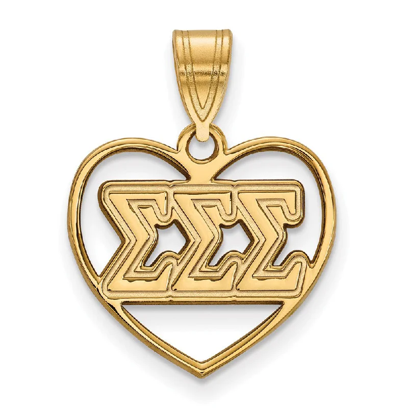 Crystal - Encrusted Pendants in the Shape of a Crown14K Plated Silver Sigma Sigma Sigma Heart Greek Letters Pendant