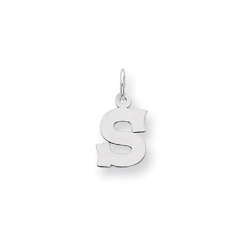 Stainless Steel Pendants with Laser - Etched Motivational Quotes14k White Gold, Amanda Collection, Small Block Style Initial S Pendant