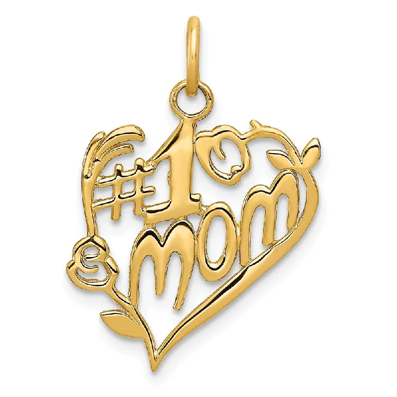 Obsidian Pendants with Shiny Mirror - Like Surfaces14k Yellow Gold #1 Mom Heart Charm or Pendant, 16mm