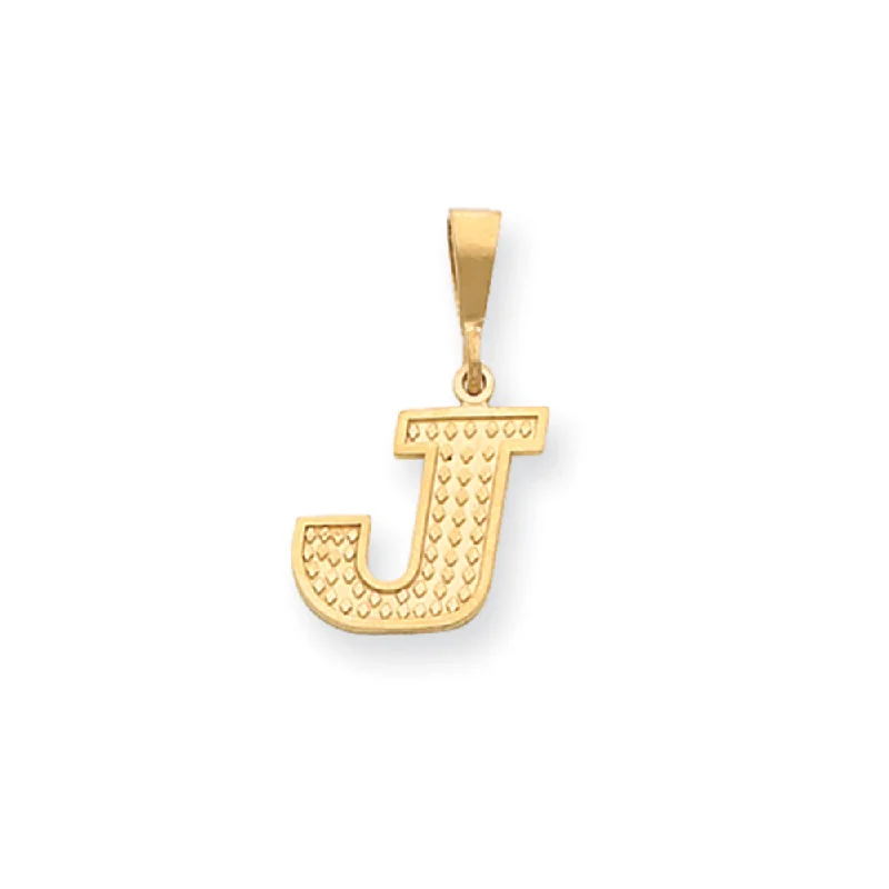 Hand - Carved Wooden Pendants with Folk - Art Motifs14k Yellow Gold, Ashley Collection, Textured Initial J Pendant