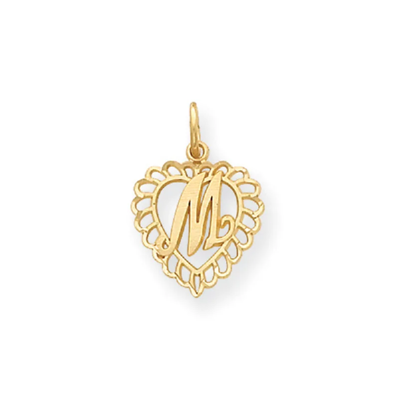 Crystal - Encrusted Pendants in the Shape of a Crown14k Yellow Gold, Grace Collection, Satin Heart Initial M Pendant, 15mm