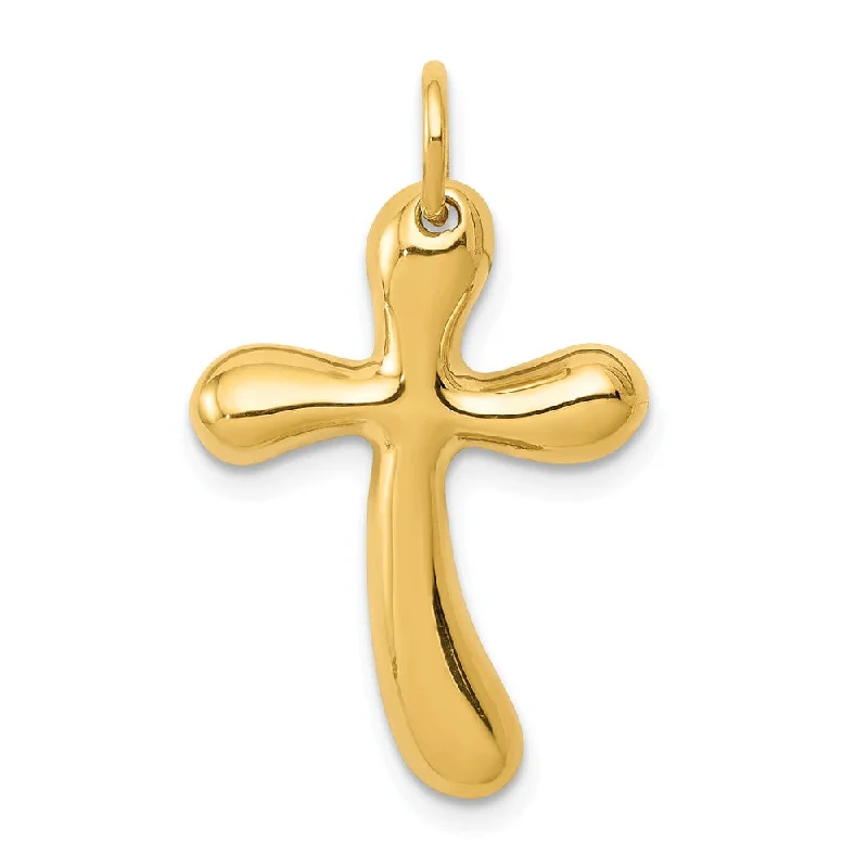 Hand - Carved Wooden Pendants with Folk - Art Motifs14k Yellow Gold Polished Freeform Cross Pendant