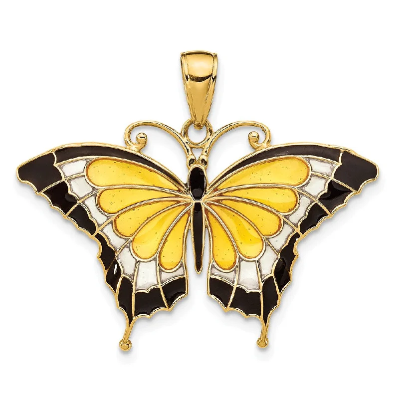 Leather - Wrapped Pendants with Brass Stud Embellishments14k Yellow Gold & Yellow Translucent Acrylic Butterfly Pendant, 30mm