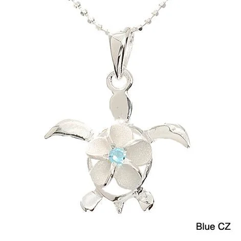 Crescent - Moon Pendant Necklaces with Pearl - Embellished CurvesSterling Silver 8mm Plumeria with Blue CZ in Honu (Hawaiian Turtle) Pendant (Chain Sold Separately)