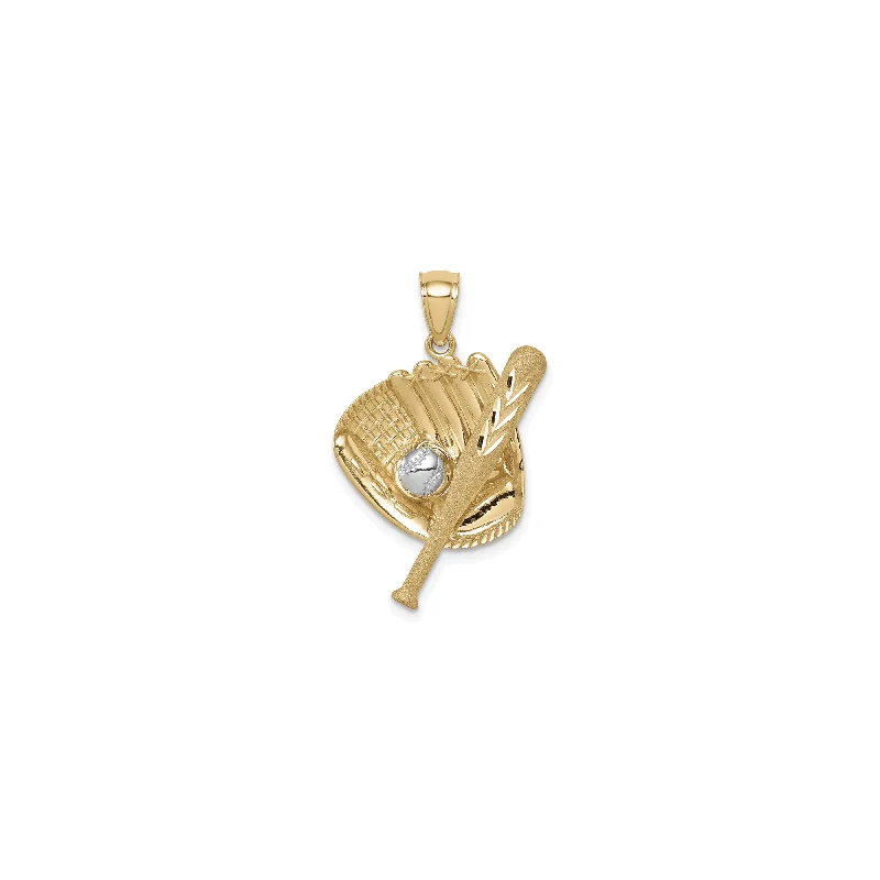 Opal - Set Pendants with Iridescent Fire - Opal CentersBaseball Bat, Glove and Ball Pendant (14K)