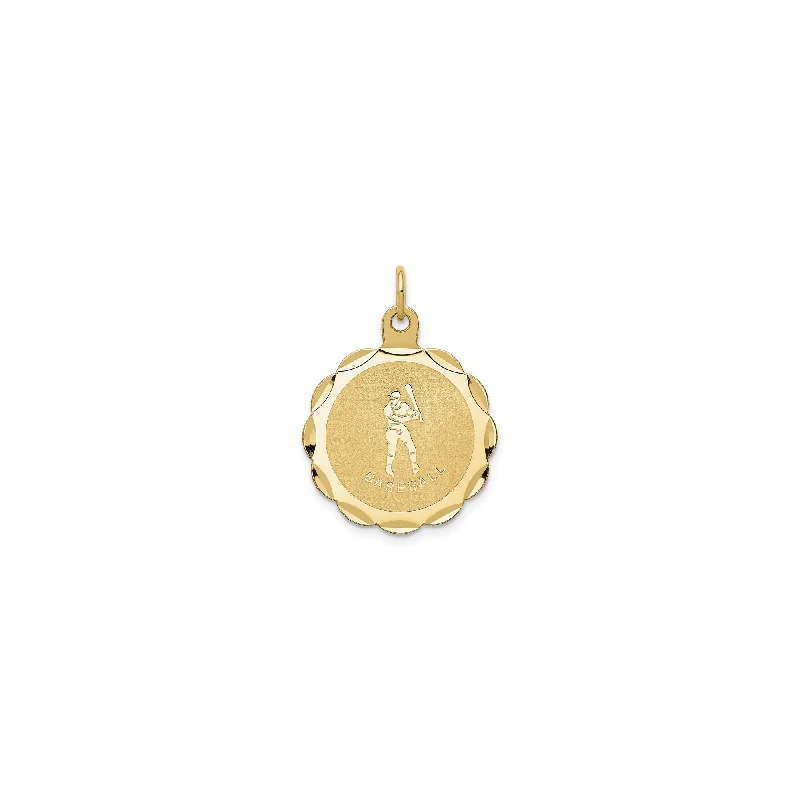 Bone - Carved Pendants with Tribal - Inspired SymbolsBaseball Batter Medal Scalloped Pendant (14K)