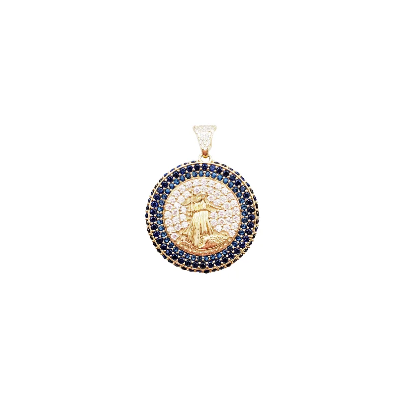 Lapis Lazuli Pendants with Gold - Leaf AccentsBlue Stone  Round Medal Pendant (14K)