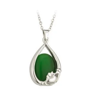 Feather - Pendant Necklaces with Real - Feather and Bead AccentsCladdagh Green Cat Eye Pendant