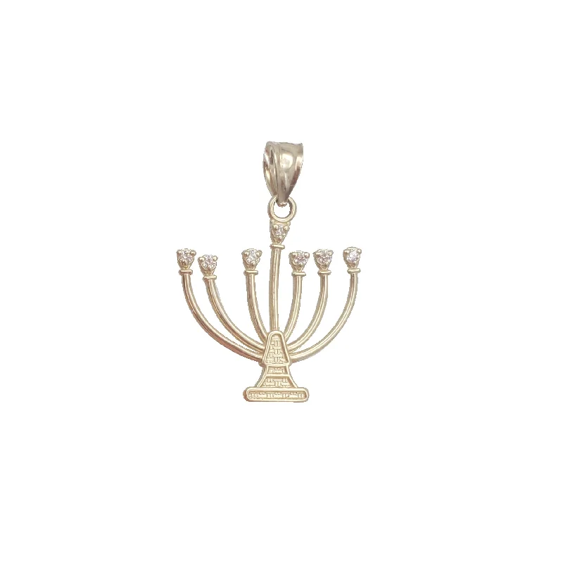 Coral - Trimmed Pendants with Seashell and Pearl AccentsCubic Zirconia Menorah Pendant (14K)