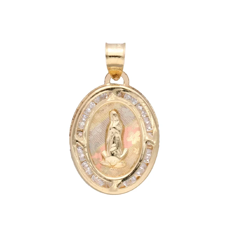 Gold - Plated Pendants with Enameled Floral BouquetsCubic Zirconia Oval Shape Virgin Mary Pendant (14K)