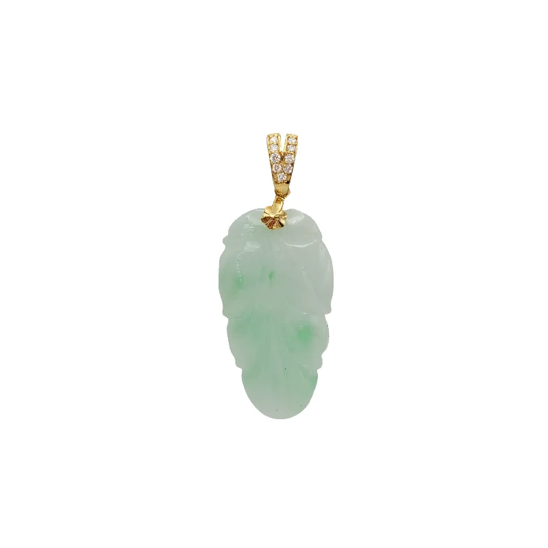 Bone - Carved Pendants with Tribal - Inspired SymbolsDiamond Leaf Jade Pendant (14K)