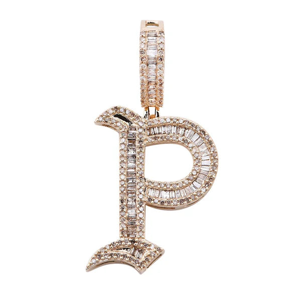 Hand - Carved Wooden Pendants with Folk - Art MotifsDiamond Letter P Initial Pendant (14K)