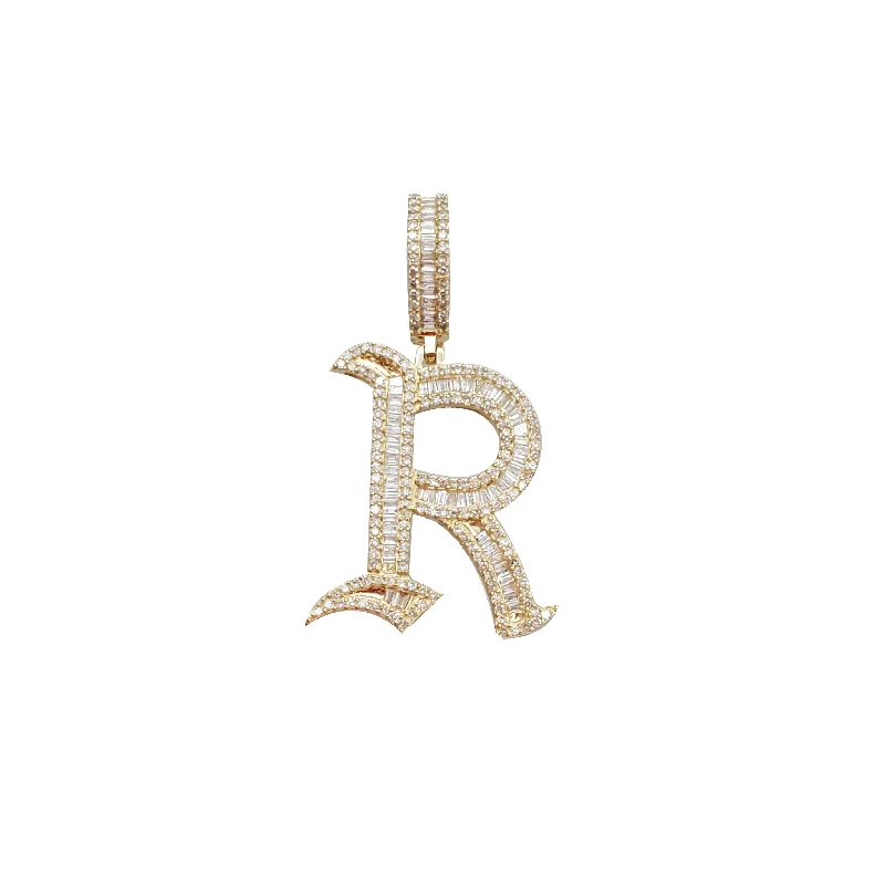 Hand - Carved Wooden Pendants with Folk - Art MotifsDiamond Letter “R” Pendant （14K）