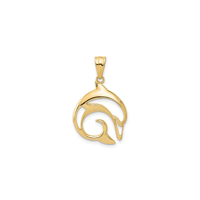 Obsidian Pendants with Shiny Mirror - Like SurfacesDolphin Swirl Outline Pendant (14K)