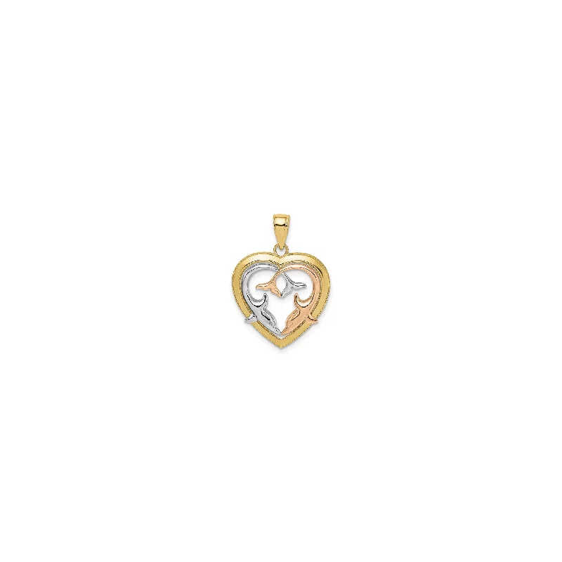 Gold - Plated Pendants with Enameled Floral BouquetsDolphins In Heart Frame Pendant (14K)