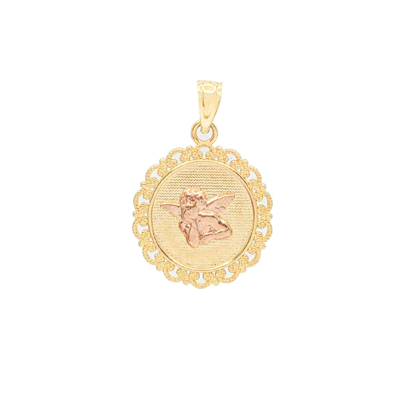 Gold - Plated Pendants with Enameled Floral BouquetsFancy Angel Round Pendant (14K)