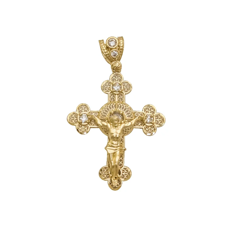 Recycled Metal Pendants with Upcycled Jewelry ComponentsFancy Fleur de Lis Jesus Cross Pendant (14K)