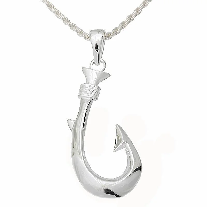 Crescent - Moon Pendant Necklaces with Pearl - Embellished CurvesSterling Silver Fish Hook Pendant (XL) (Chain Sold Separately)