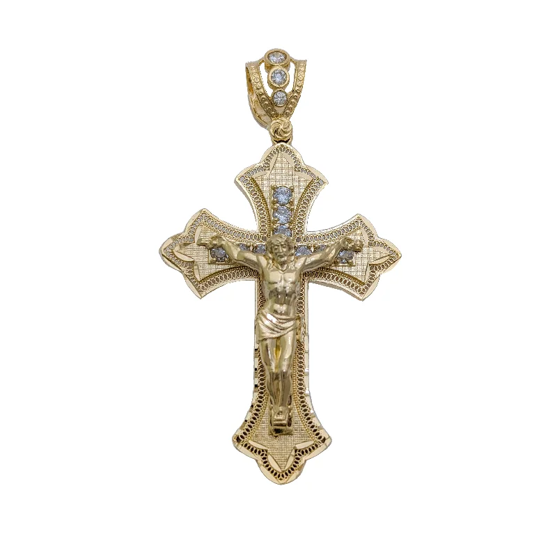 Opal - Set Pendants with Iridescent Fire - Opal CentersFleur de Lys CZ Jesus Cross (14K)