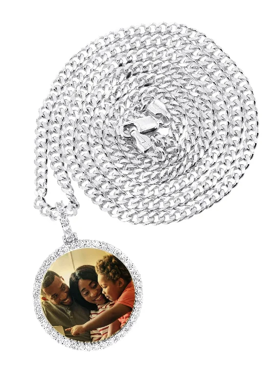 Tree - of - Life Pendant Necklaces with Gemstone - Inlaid BranchesFull Diamond 10K White Gold Small Round Picture Pendant Necklace | 1.45 Carats | Appx. 16 Grams