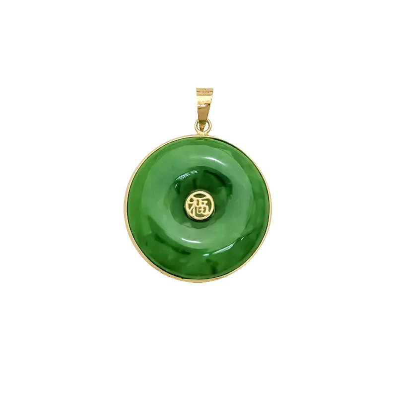 Turquoise - Inlaid Pendants with Southwest - Style Geometric PatternsGreen Jade Disc 'Fortune & Happiness' Pendant (14K)