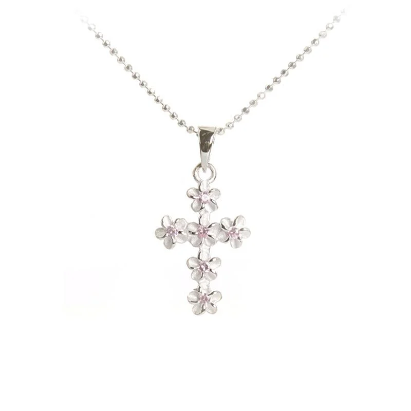 Star - Shaped Pendant Necklaces in Sterling Silver with Enamel AccentsSterling Silver 4mm Plumeria with Pink CZ Cross Pendant (Chain Sold Separately)