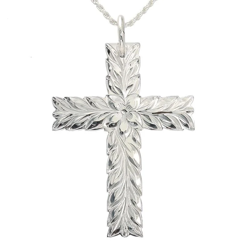 Anchor - Pendant Necklaces with Nautical - Themed Rope ChainsSterling Silver Maile Leaf Cross Pendant (Large) (Chain Sold Separately)