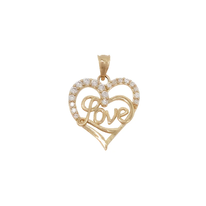 Crystal - Encrusted Pendants in the Shape of a CrownHeart Love CZ Pendant (14K)