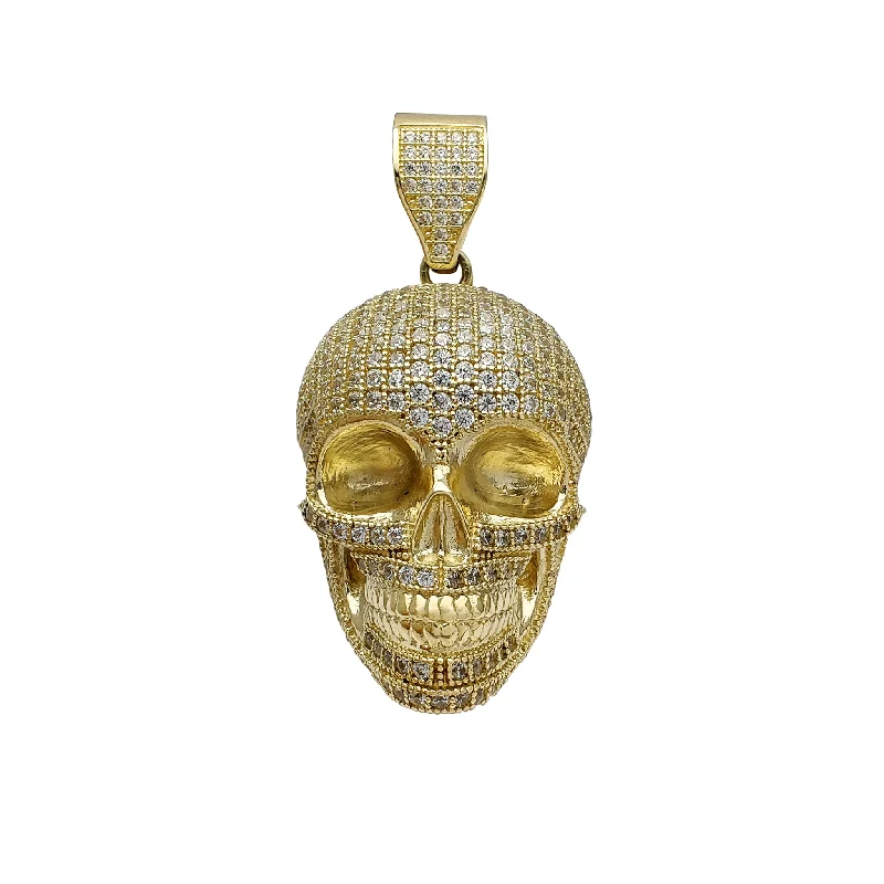 Leather - Wrapped Pendants with Brass Stud EmbellishmentsIced-Out Skull Pendant (14K)