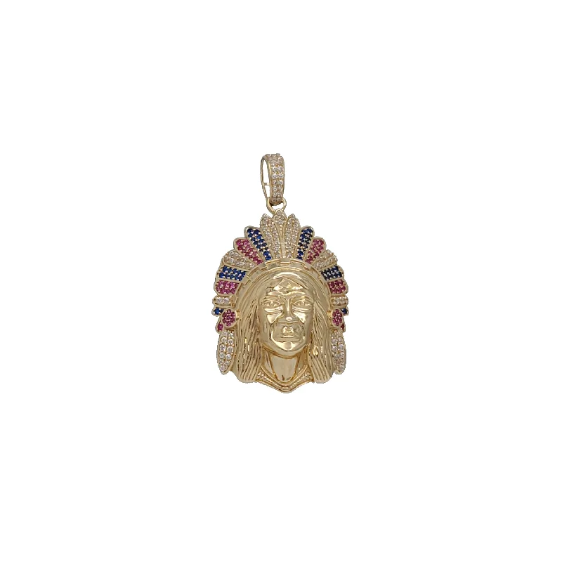 Leather - Wrapped Pendants with Brass Stud EmbellishmentsIndian Chief Head CZ Pendant (14K)