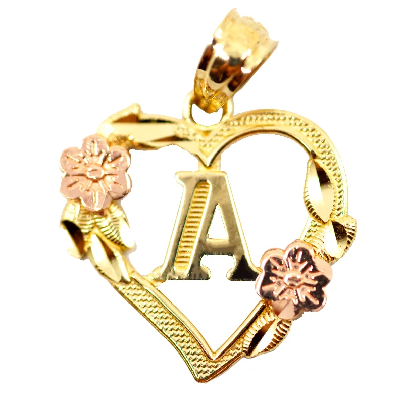 Gold - Plated Pendants with Enameled Floral BouquetsInitial Letter Heart & Flower Framed Pendant (14K)