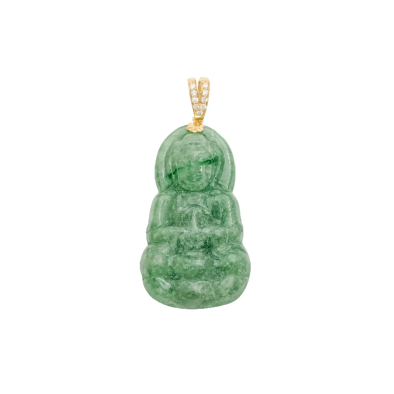 Leather - Wrapped Pendants with Brass Stud EmbellishmentsGreen Jade Guanyin Buddha Pendant (14K)