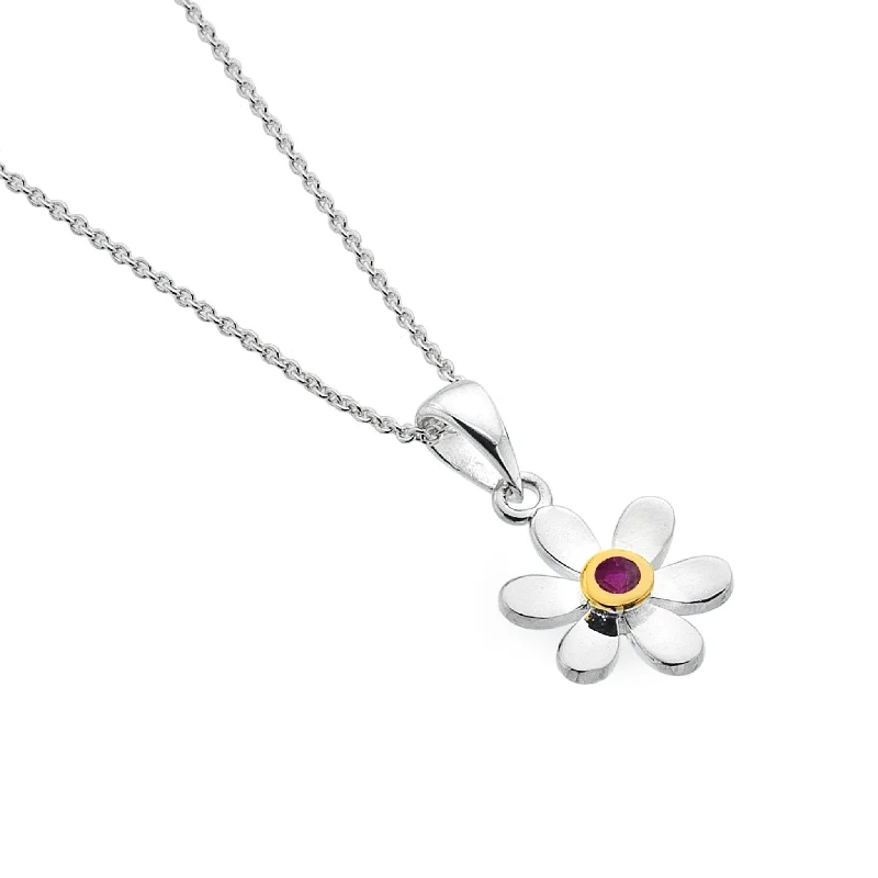 Zodiac - Sign Pendant Necklaces with Personalized Birthstone SettingsJuly Birthstone Daisy Pendant