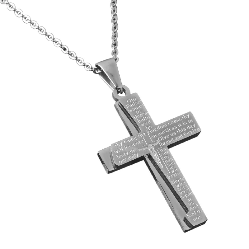 Horseshoe - Pendant Necklaces with Lucky Four - Leaf Clover CharmsLords Prayer Contemporary Steel Cross