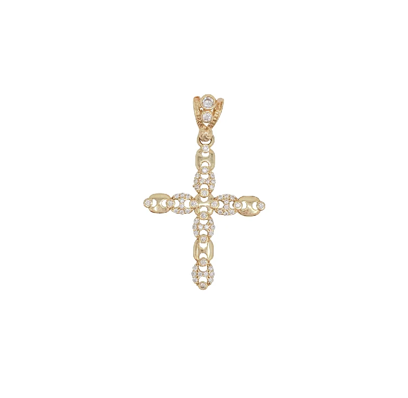 Gold - Plated Pendants with Enameled Floral BouquetsMarine CZ  Cross Pendant (14K)