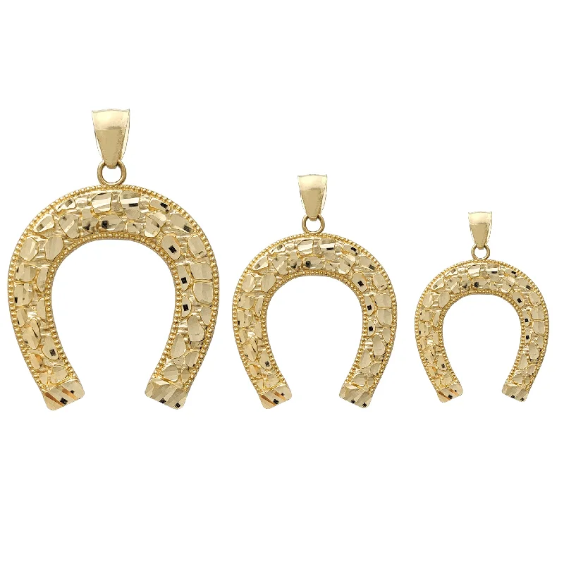 Coral - Trimmed Pendants with Seashell and Pearl AccentsMilgrained Border Nugget Textured Horseshoe Pendant (14K)