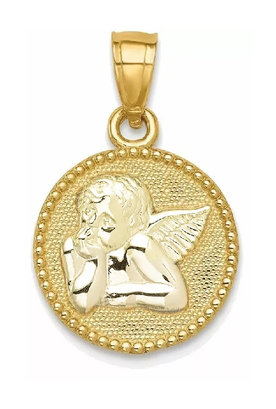 Sterling Silver Pendants with Hand - Engraved Family CrestsRound Baby Angel Pendant (14K)