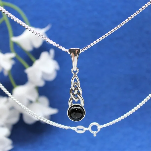 Crescent - Moon Pendant Necklaces with Pearl - Embellished CurvesRound cabbed celtic drop