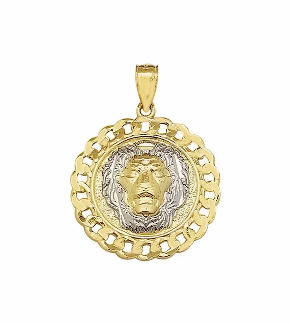 Leather - Wrapped Pendants with Brass Stud EmbellishmentsRound Cuban Lion Head Charm (14K)