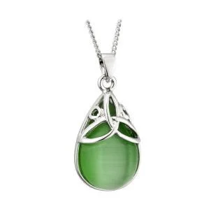 Horseshoe - Pendant Necklaces with Lucky Four - Leaf Clover CharmsGreen Cat Eye Trinity Knot Pendant