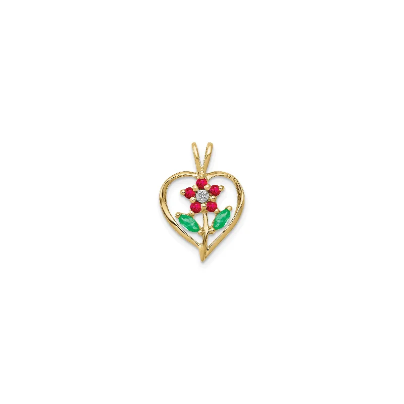 Resin Pendants with Encapsulated Butterfly WingsRuby and Emerald Flower Heart Pendant (14K)