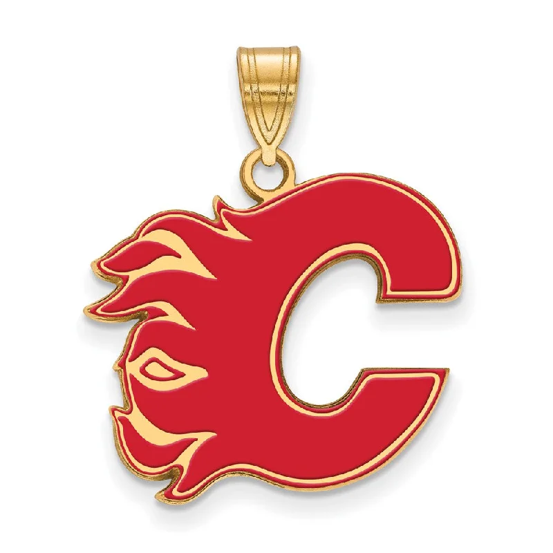 Crystal - Encrusted Pendants in the Shape of a CrownSS 14k Yellow Gold Plated NHL Calgary Flames LG Enamel Pendant