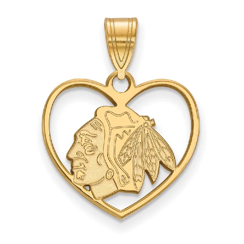 Sterling Silver Pendants with Hand - Engraved Family CrestsSS 14k Yellow Gold Plated NHL Chicago Blackhawks Heart Pendant