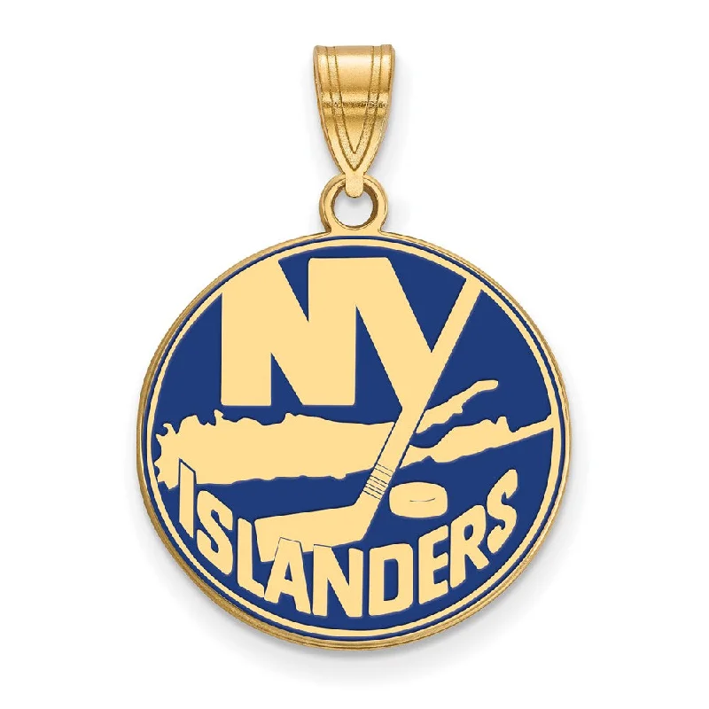 Sterling Silver Pendants with Hand - Engraved Family CrestsSS 14k Yellow Gold Plated NHL NY Islanders LG Enamel Disc Pendant