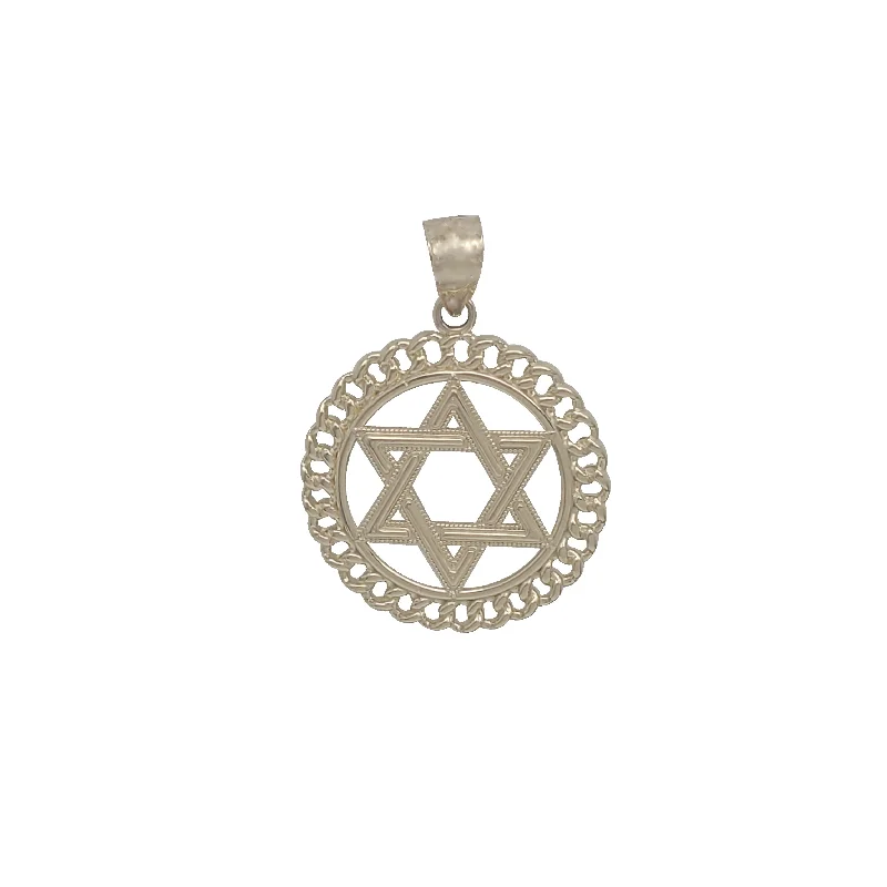 Ceramic Pendants with Hand - Painted Mandala DesignsTextured Round Halo Star of David Pendant (14K)