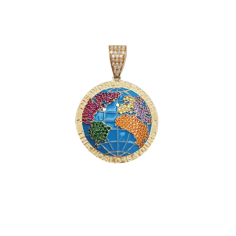 Turquoise - Inlaid Pendants with Southwest - Style Geometric Patterns[The World Is Yours] Colorful World Pendant (14K)